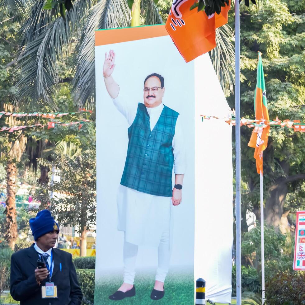 New Delhi, India - February 17 2024 - Prime Minister Narendra Modi cut out during BJP road show, the poster of PM Modi while attending a big election rally in the capital photo