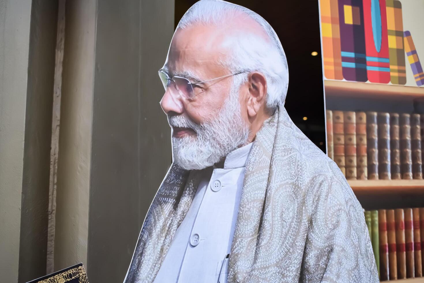 New Delhi, India - February 17 2024 - Prime Minister Narendra Modi cut out during BJP road show, the poster of PM Modi while attending a big election rally in the capital photo