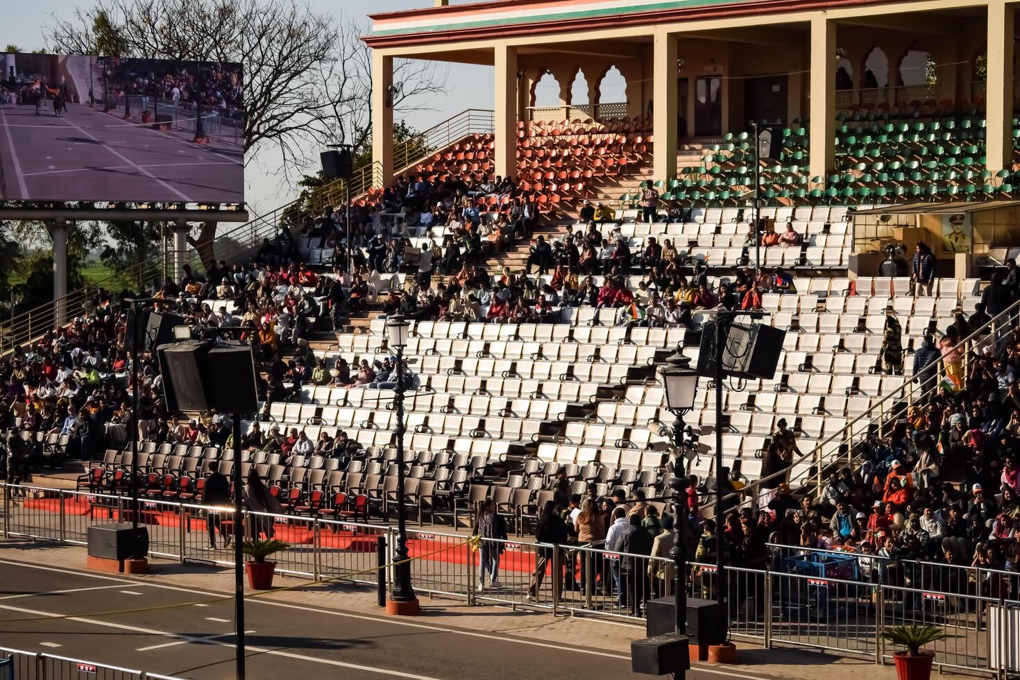 Wagah Border, Amritsar, Punjab, India, 02 February 2024 - Flag ceremony by Border Security Force BSF guards at India-Pakistan border near Attari Amritsar, Punjab, India held every day evening time photo