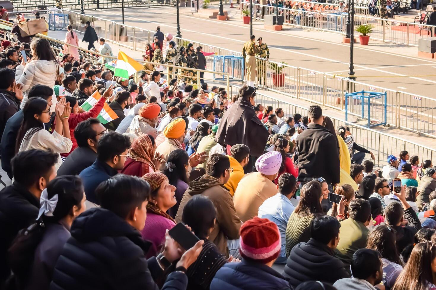 Wagah Border, Amritsar, Punjab, India, 02 February 2024 - Flag ceremony by Border Security Force BSF guards at India-Pakistan border near Attari Amritsar, Punjab, India held every day evening time photo