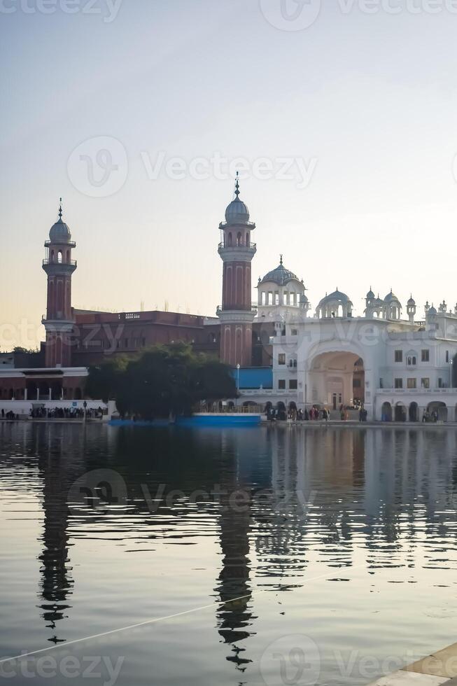 View of details of architecture inside Golden Temple - Harmandir Sahib in Amritsar, Punjab, India, Famous indian sikh landmark, Golden Temple, the main sanctuary of Sikhs in Amritsar, India photo