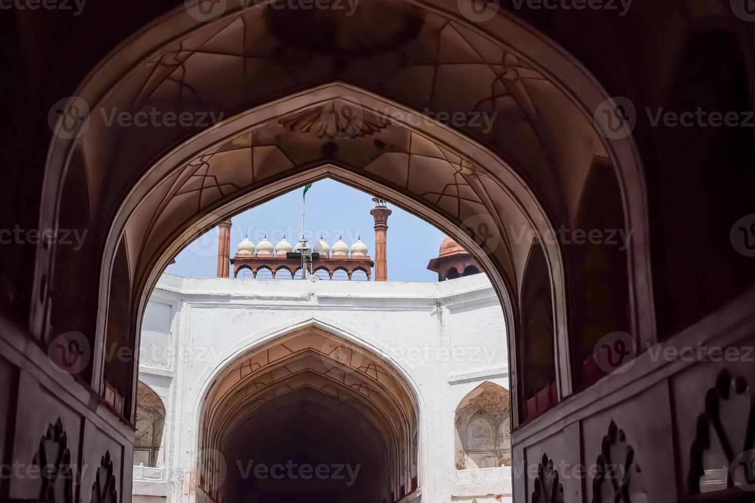 Architectural details of Lal Qila - Red Fort situated in Old Delhi, India, View inside Delhi Red Fort the famous Indian landmarks photo