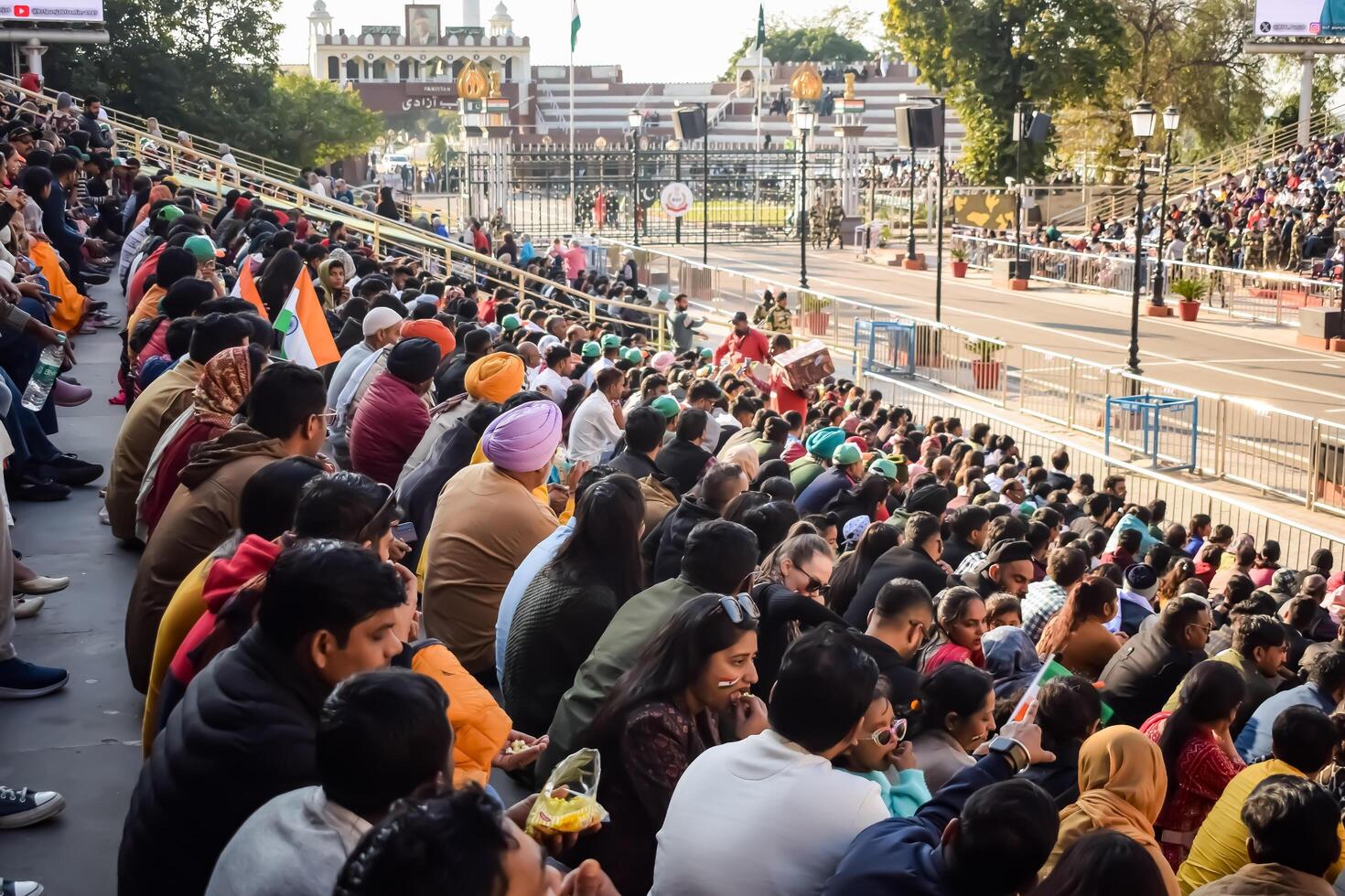 Wagah Border, Amritsar, Punjab, India, 02 February 2024 - Flag ceremony by Border Security Force BSF guards at India-Pakistan border near Attari Amritsar, Punjab, India held every day evening time photo