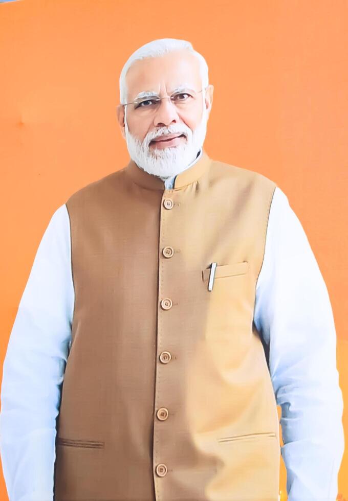 New Delhi, India - February 17 2024 - Prime Minister Narendra Modi cut out during BJP road show, the poster of PM Modi while attending a big election rally in the capital photo