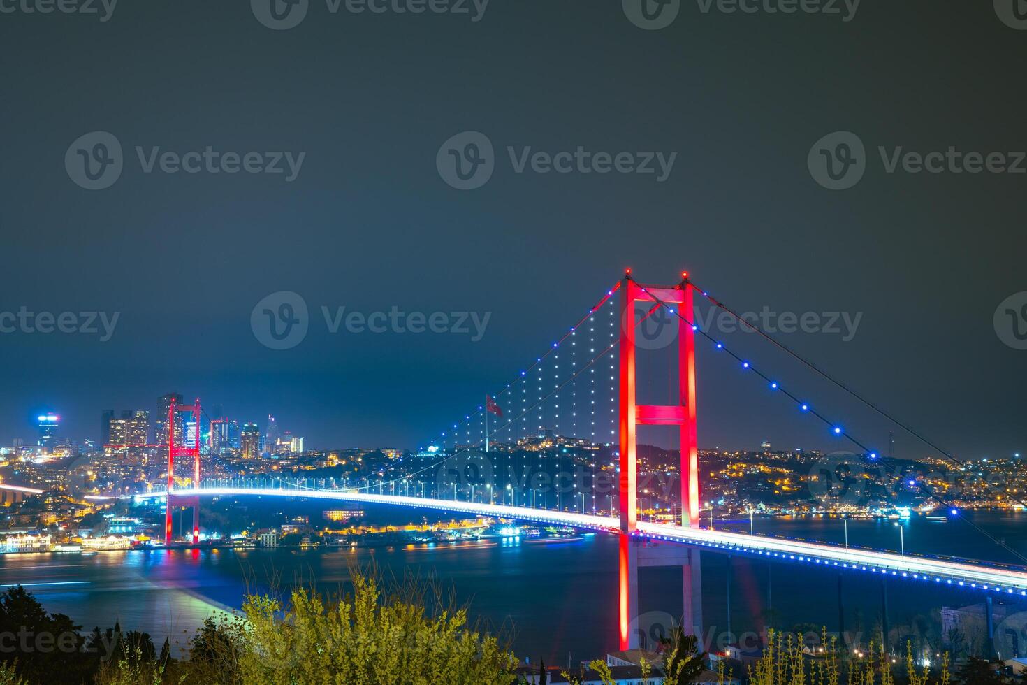 Istanbul view at night. Bosphorus Bridge or 15th july martyrs' bridge photo