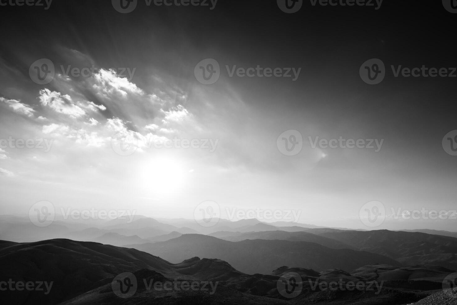 Monochrome sunset view over the hills. Mount Nemrut sunset scenery photo