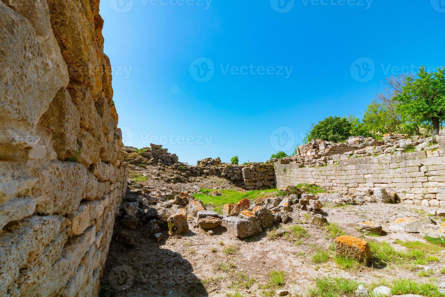 Troy ancient city ruins view. Visit Turkey concept background. photo