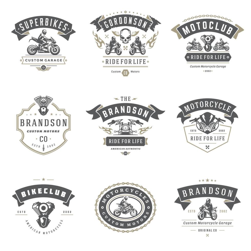 Motorcycles logos templates design elements set vector