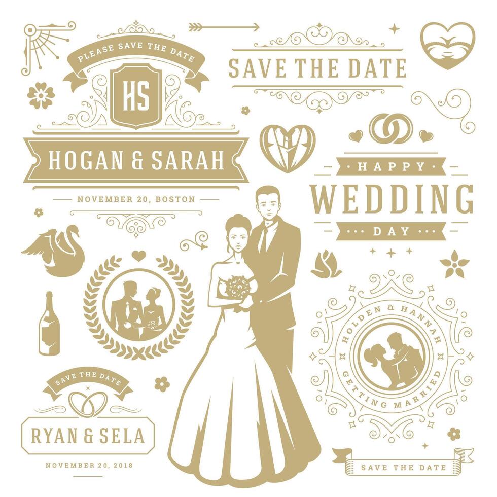 Wedding design elements and objects set. vector