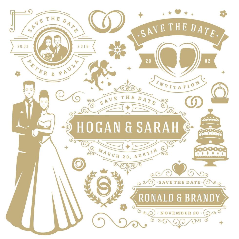 Wedding design elements and objects set. vector