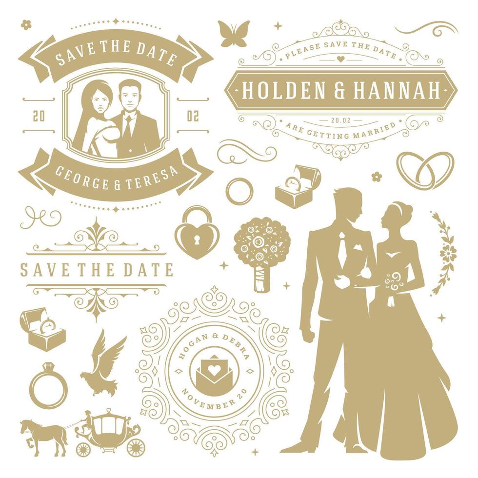 Wedding design elements and objects set. vector