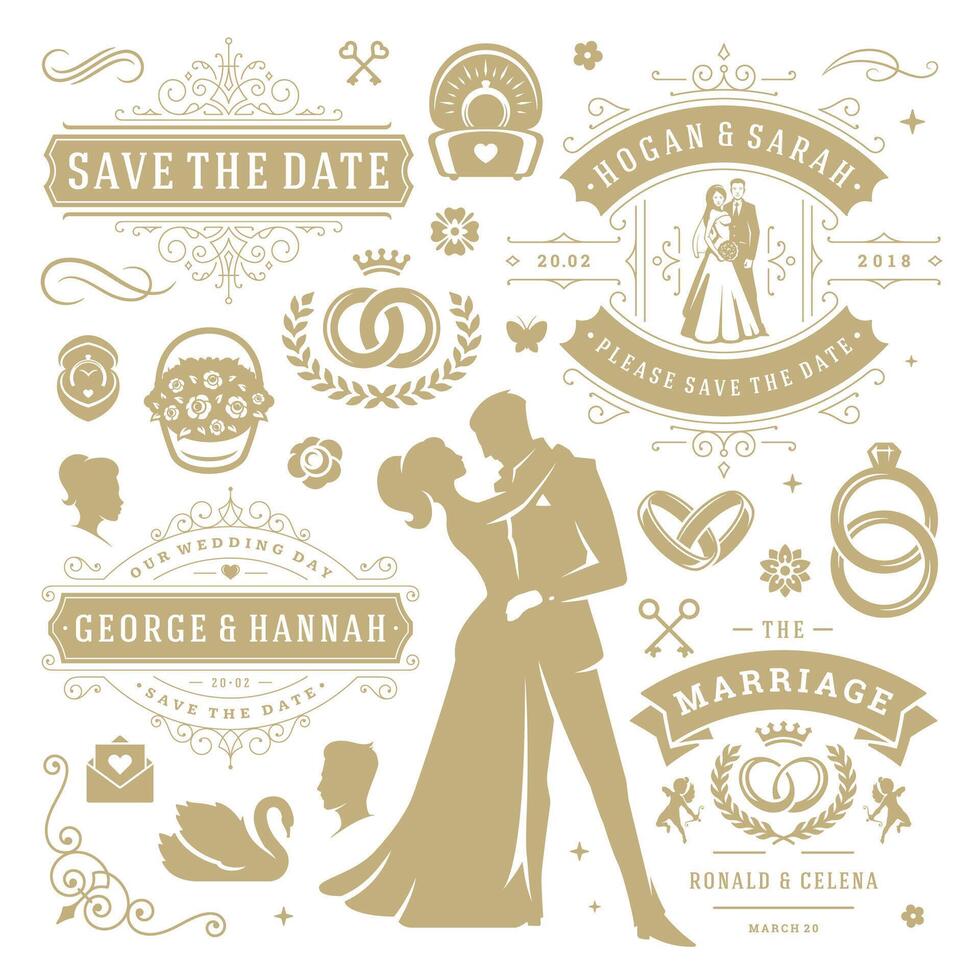 Wedding design elements and objects set. vector