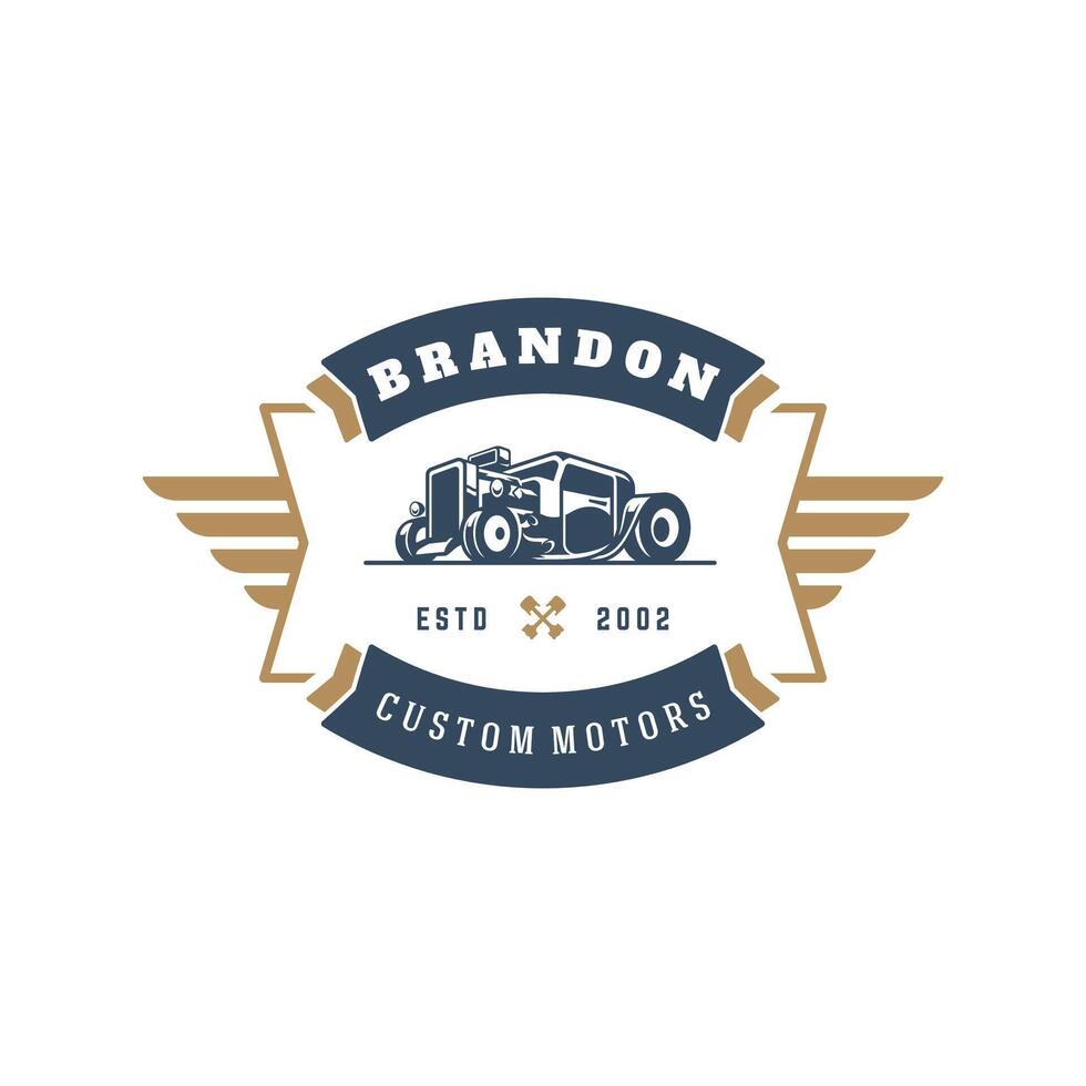 Hot rod car logo template design element vintage style vector