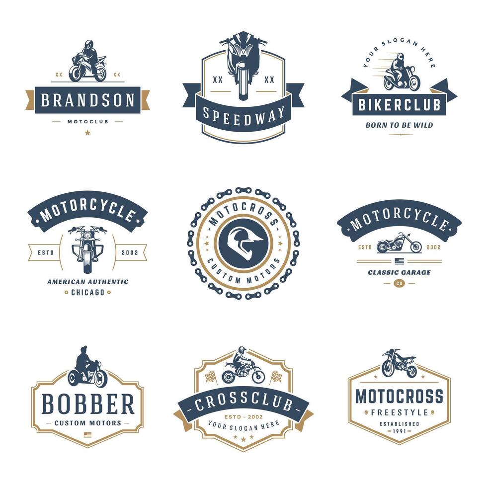 Motorcycles logos templates design elements set vector
