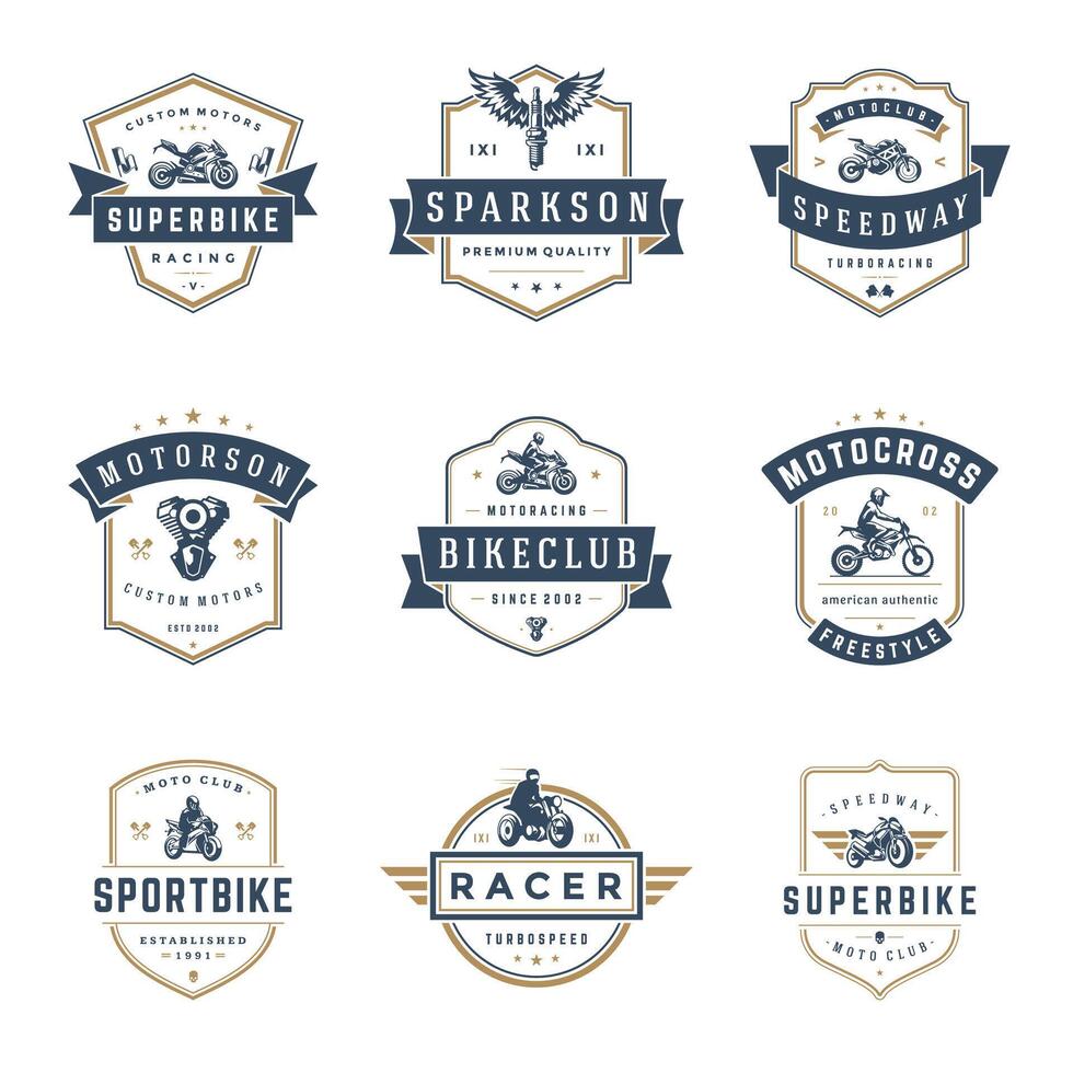 Motorcycles logos templates design elements set vector