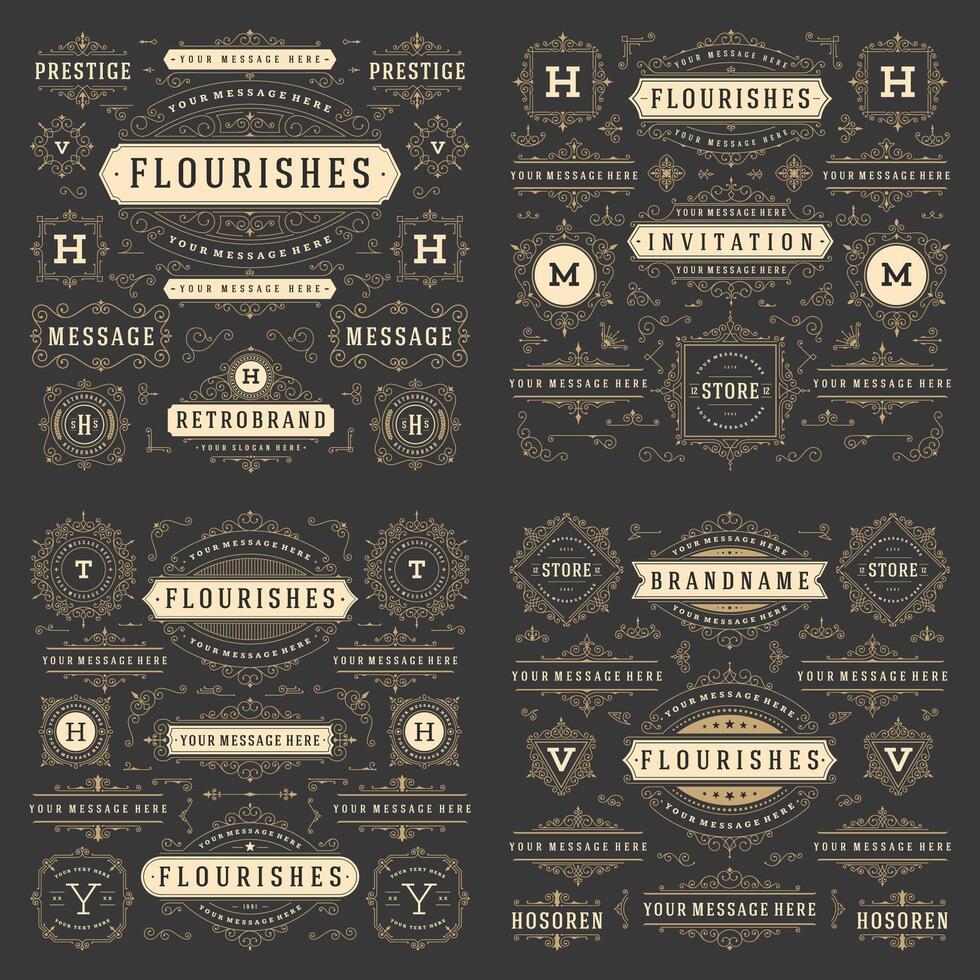 Vintage ornaments swirls and vignettes decoration design elements. vector