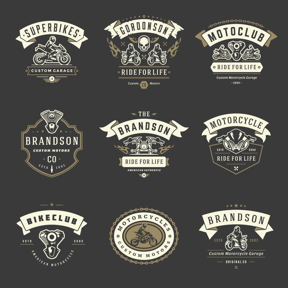 Motorcycles logos templates design elements set vector