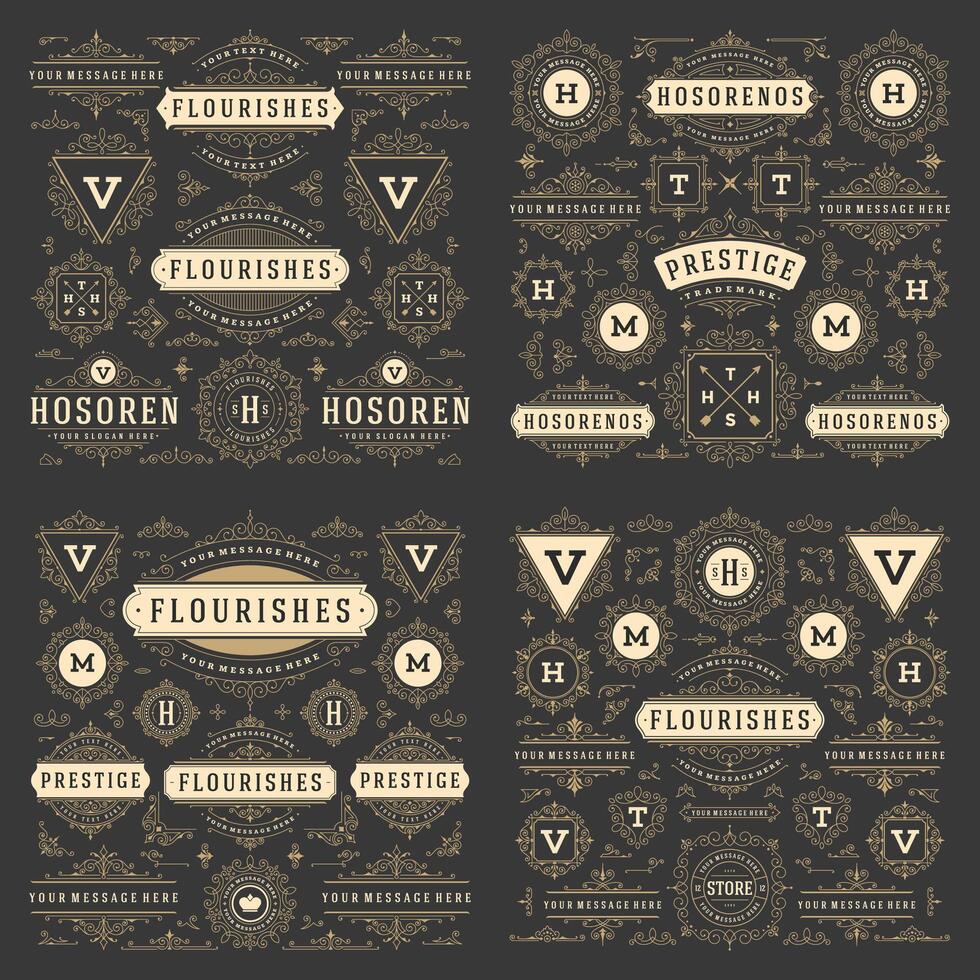 Vintage ornaments swirls and vignettes decoration design elements. vector