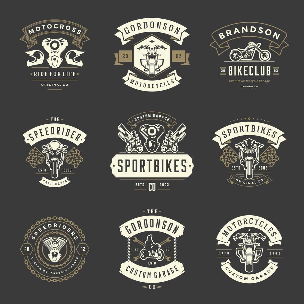 Motorcycles logos templates design elements set vector