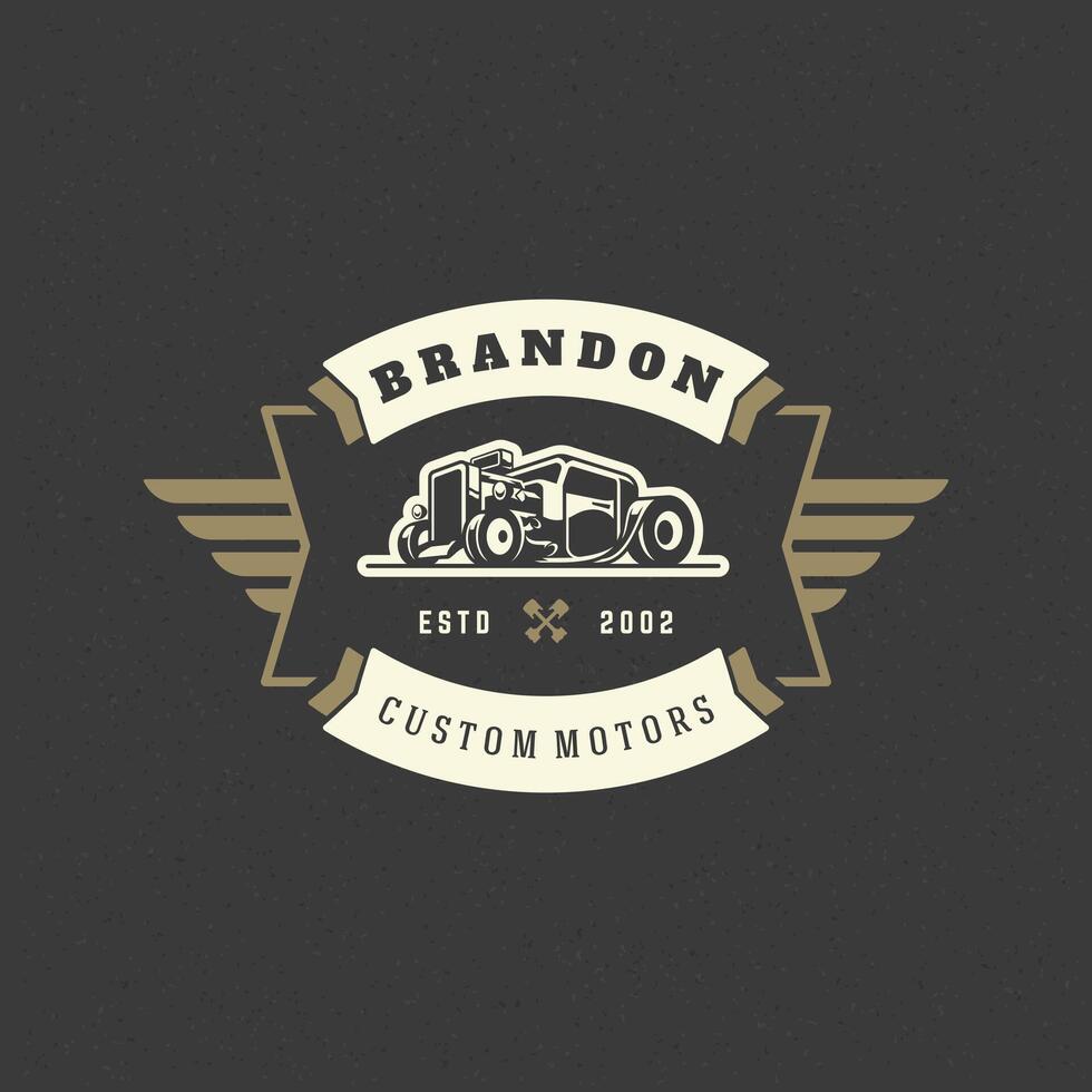 Hot rod car logo template design element vintage style vector