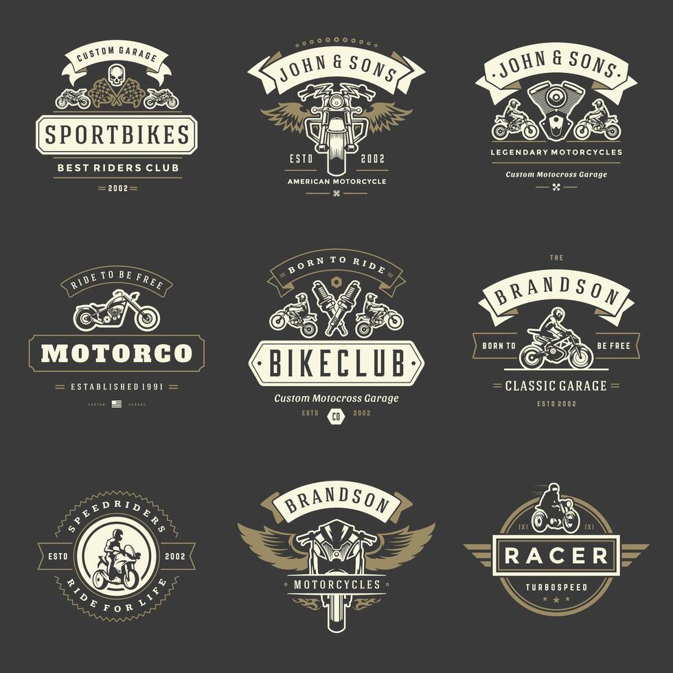 Motorcycles logos templates design elements set vector