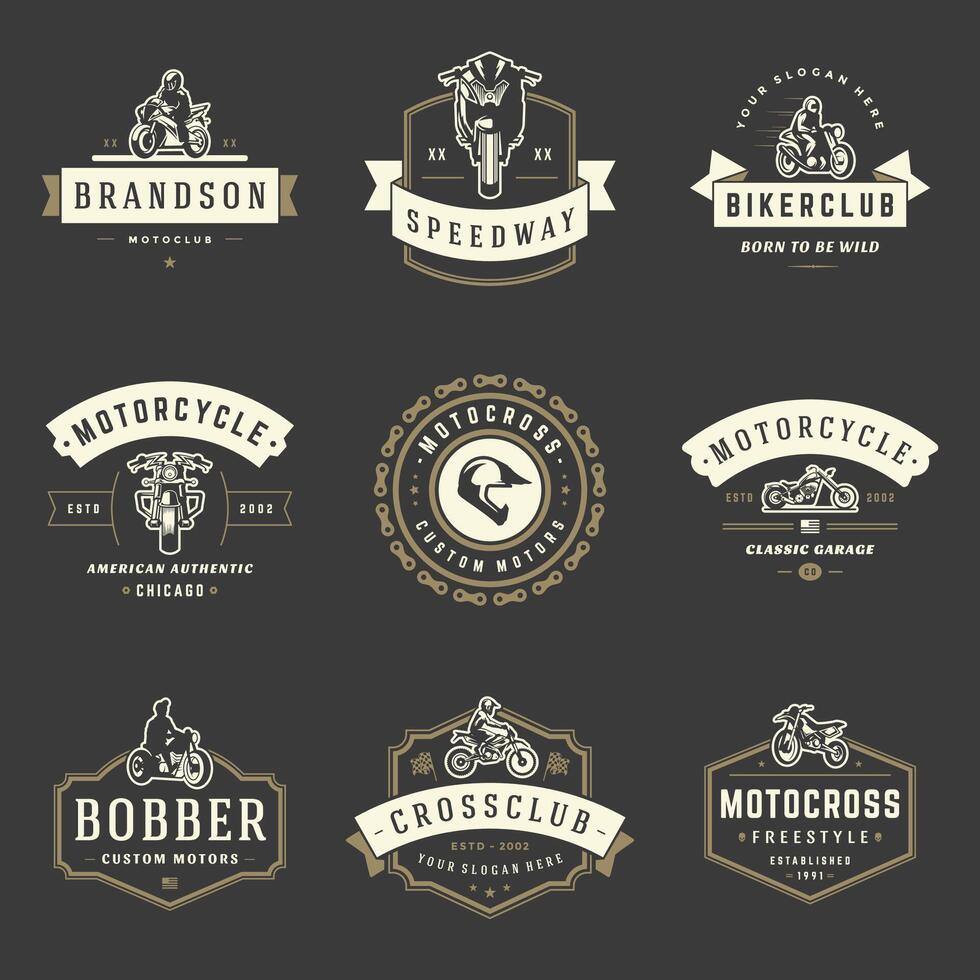 Motorcycles logos templates design elements set vector