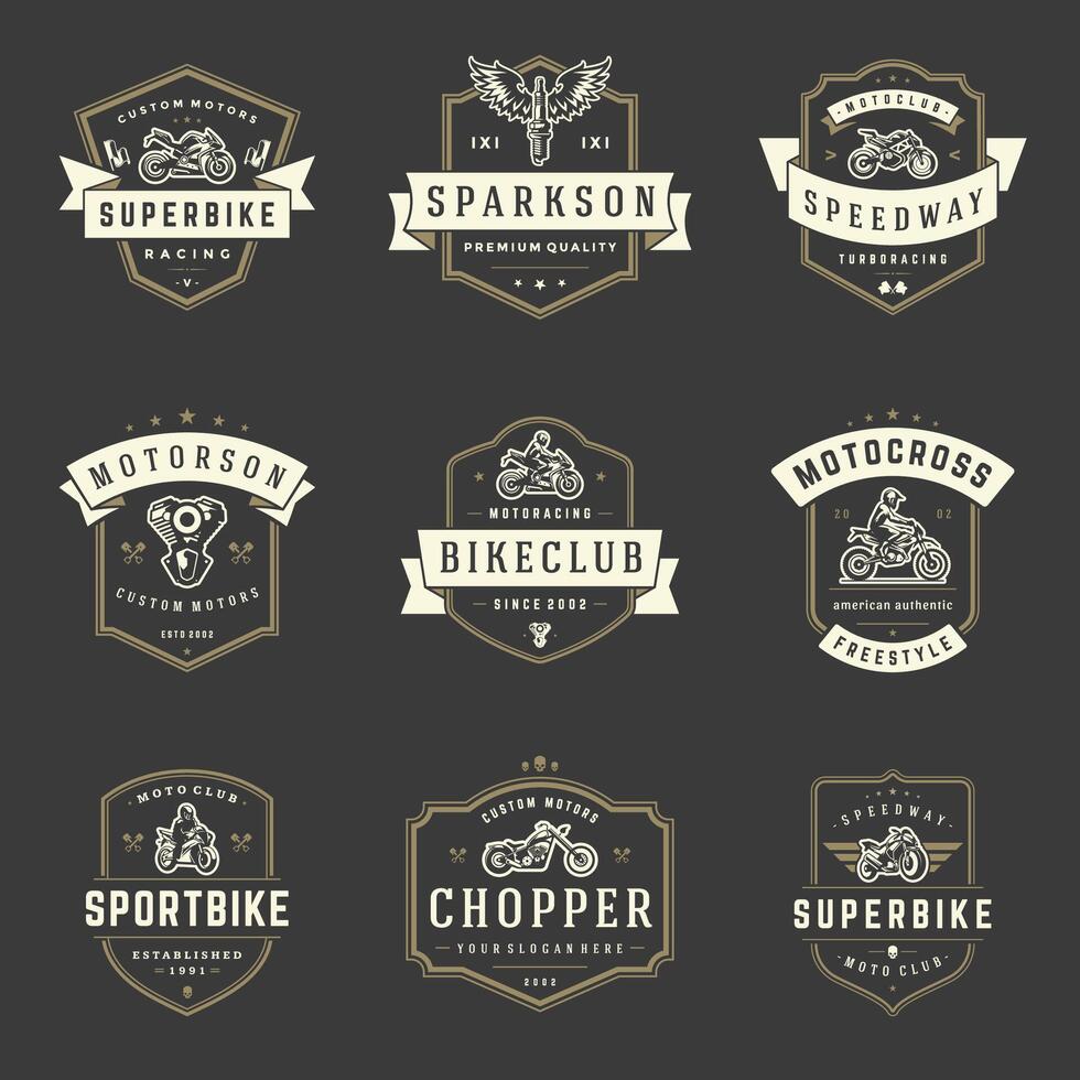 Motorcycles logos templates design elements set vector