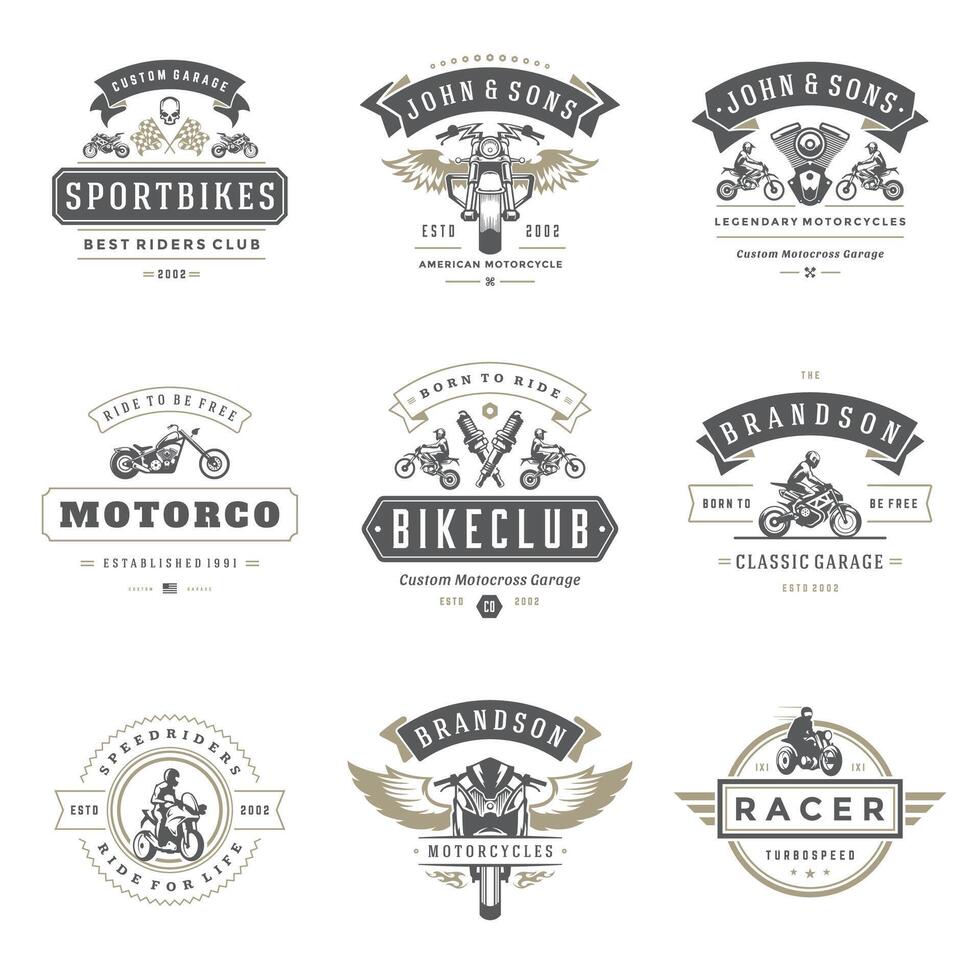 Motorcycles logos templates design elements set vector