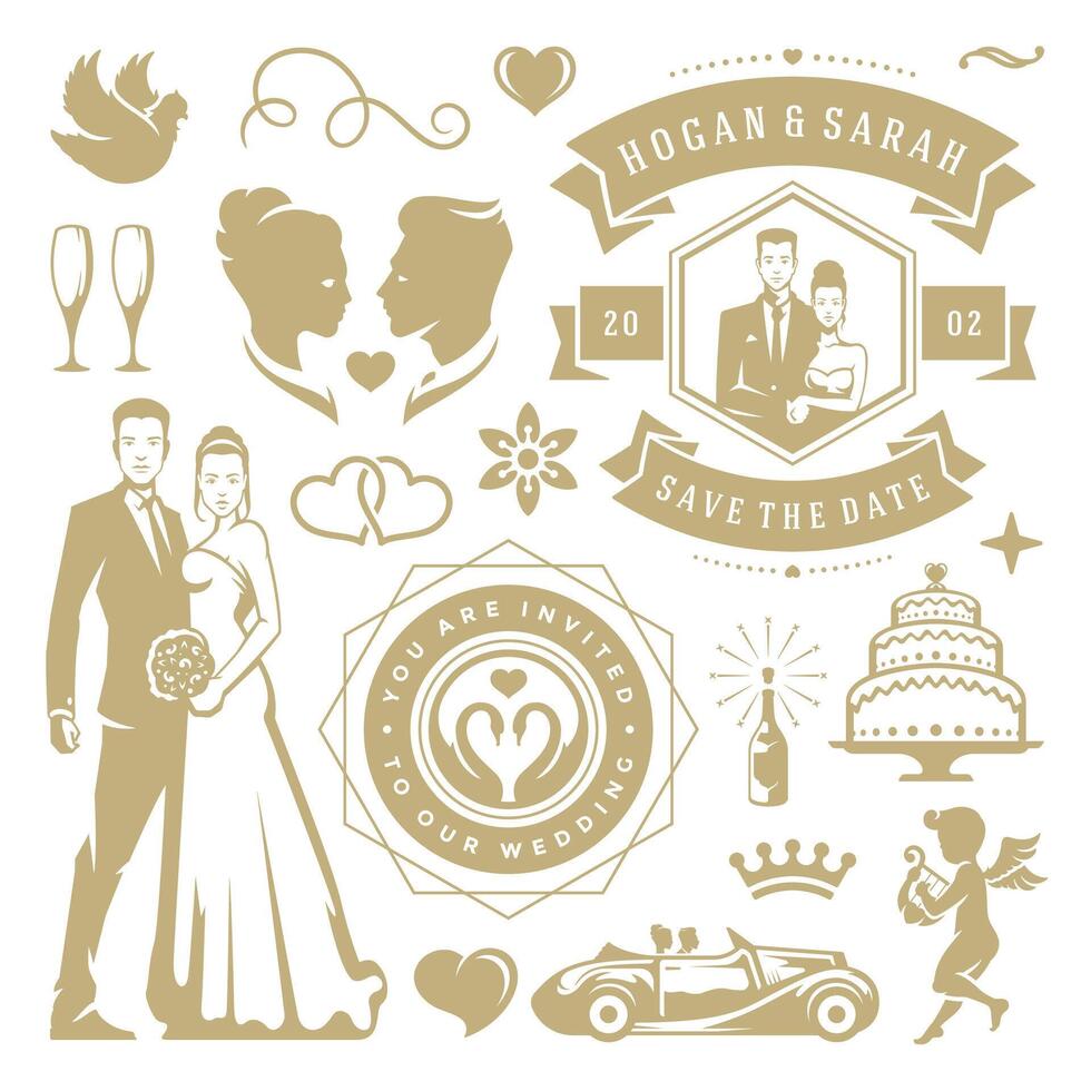 Wedding design elements and objects set. vector
