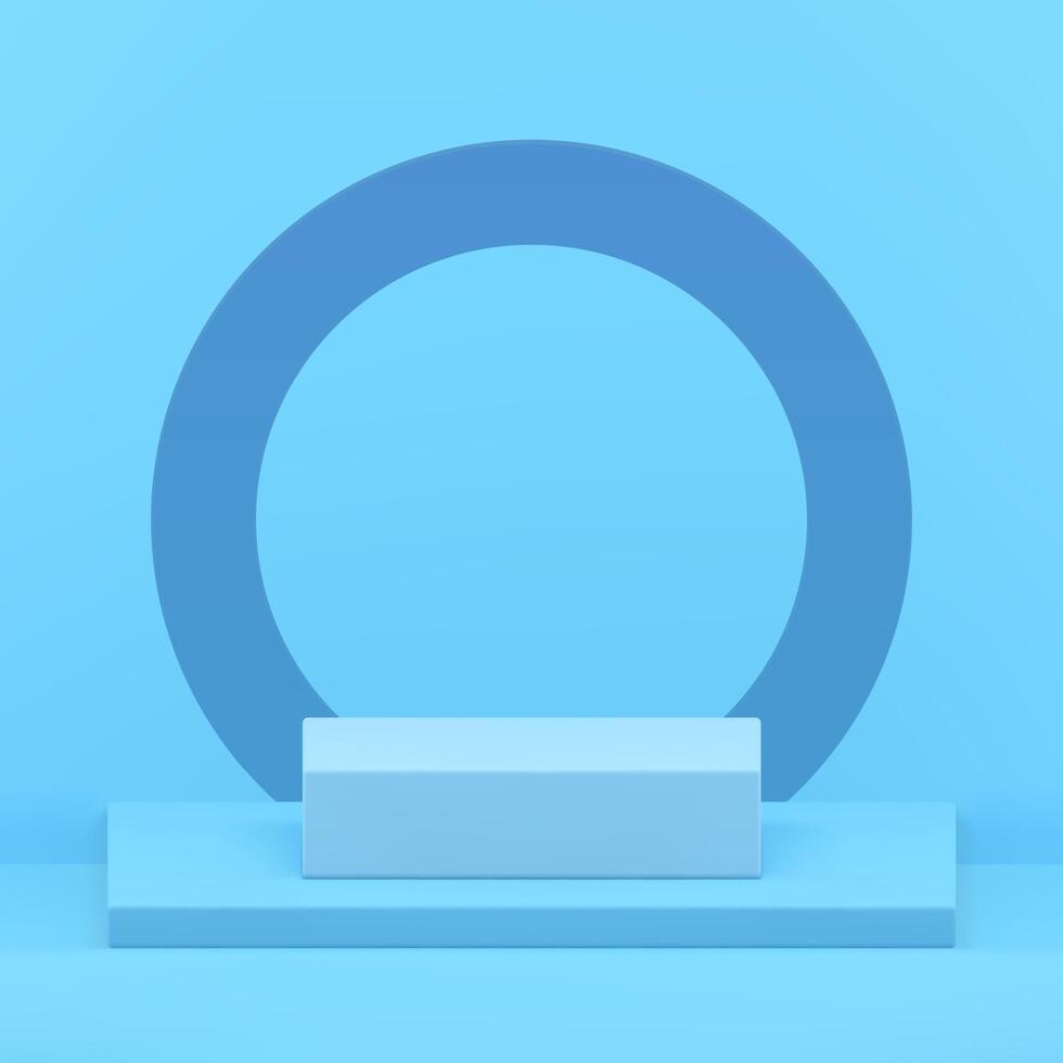 3d podium pedestal with circle frame wall background showroom space realistic vector