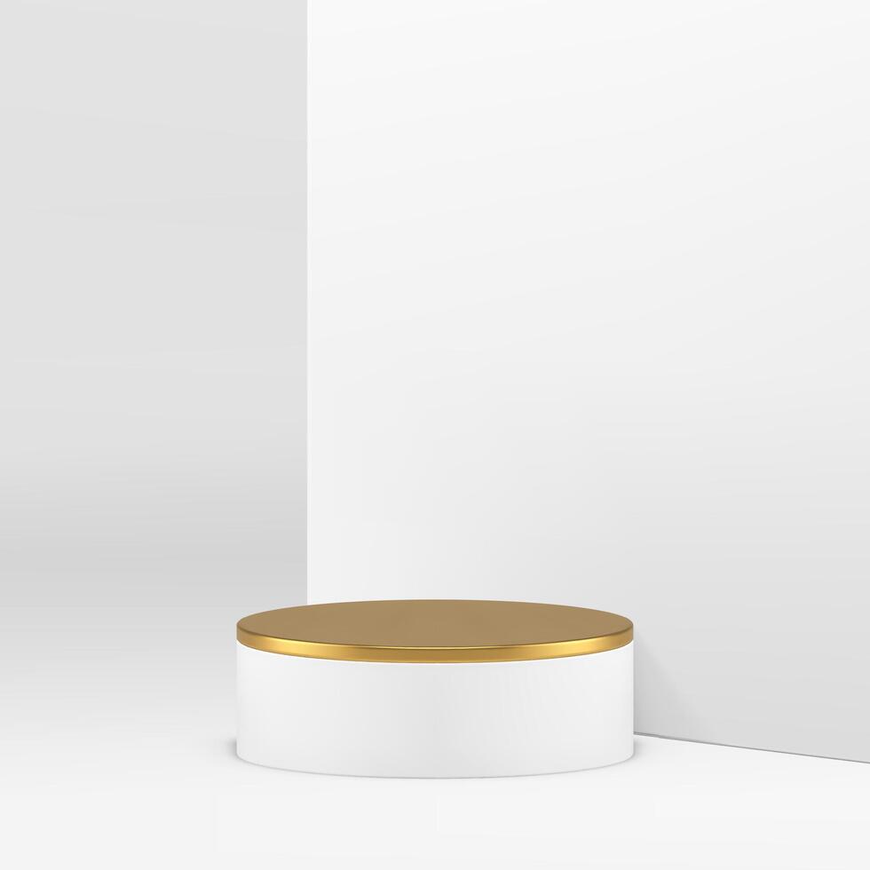 3d cylinder podium pedestal with golden decor geometric showroom realistic vector