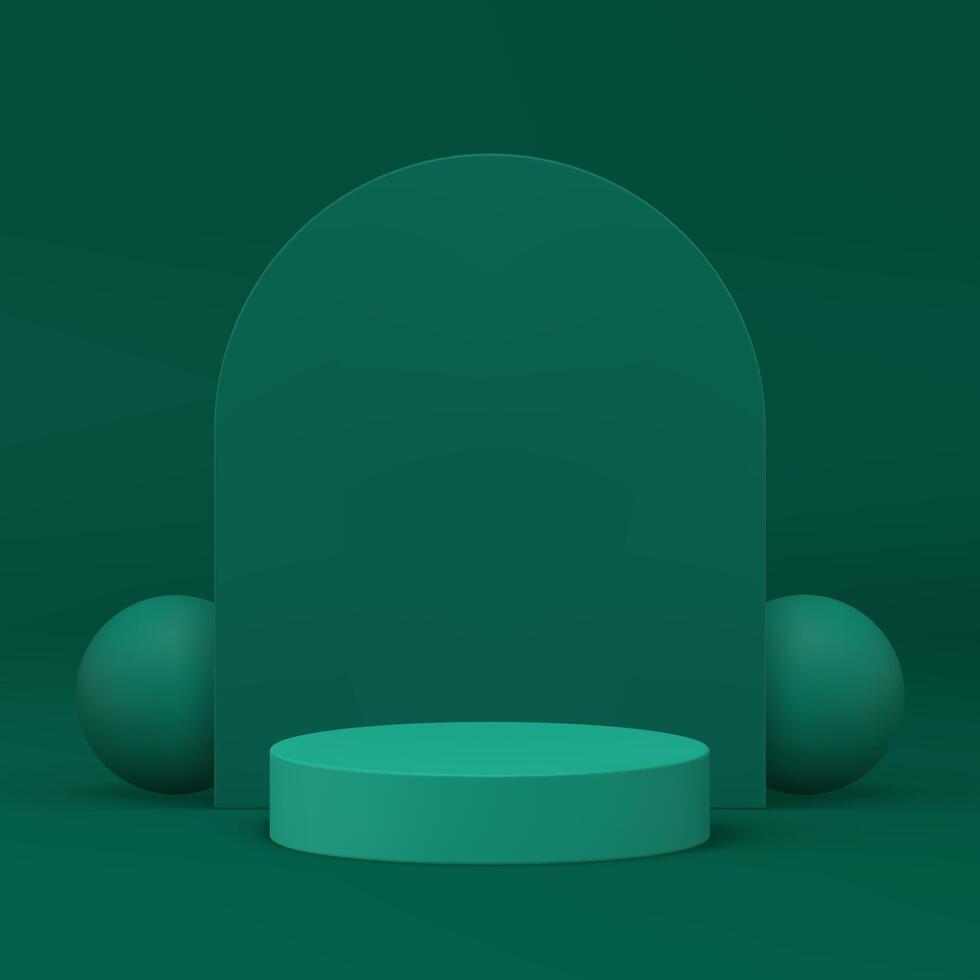 verde 3d cilindro podio pedestal burlarse de arriba para cosmético producto espectáculo realista ilustración vector