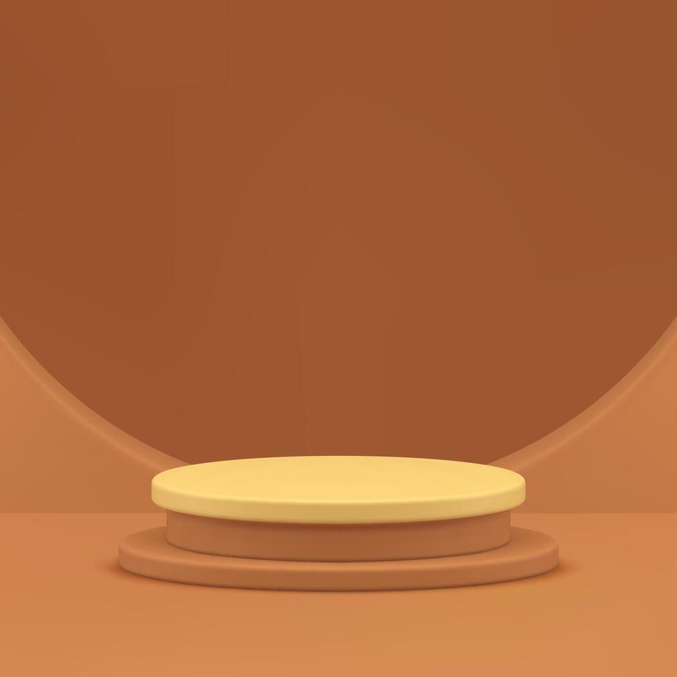 Brown 3d cylinder podium pedestal mock up for cosmetic product show presentation realistic vector