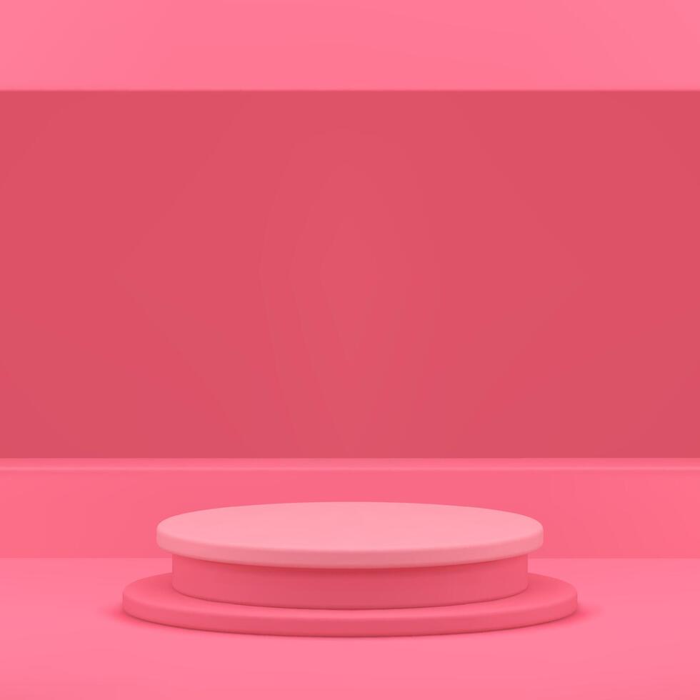 Pink cylinder 3d podium pedestal with rectangle wall hole background realistic vector