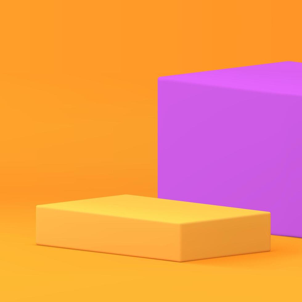 3d rectangle podium pedestal with purple cube wall background realistic illustration vector
