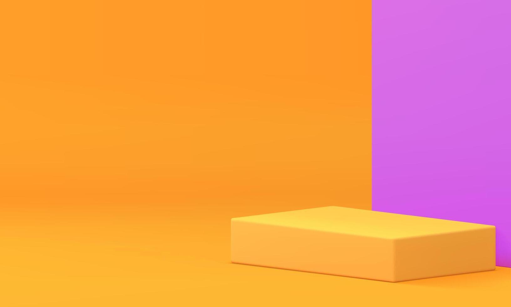 3d podium pedestal rectangle bright yellow stand with purple wall background realistic vector
