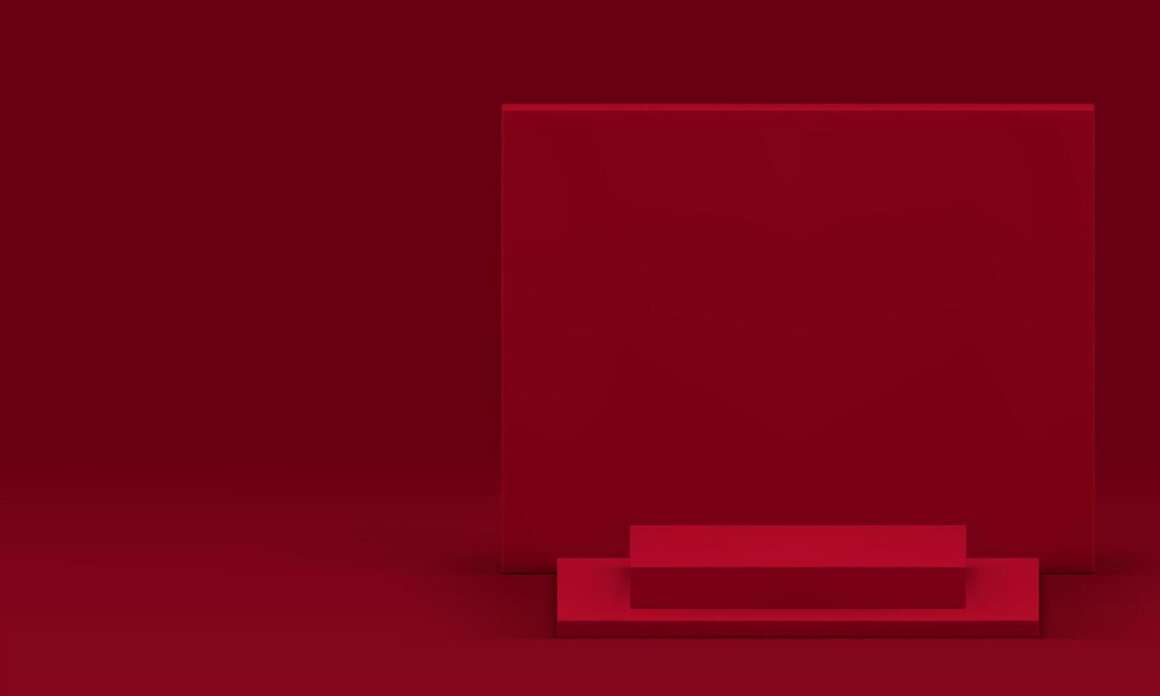 Red geometric 3d podium step pedestal with rectangle wall background realistic vector