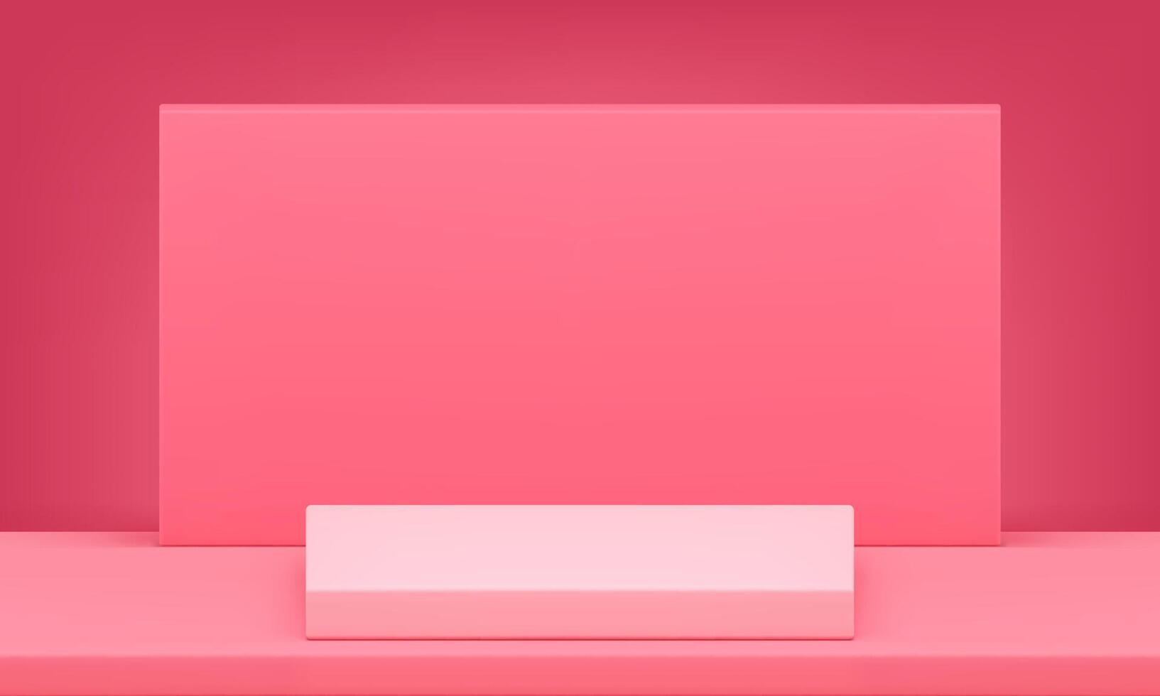 3d podium pedestal pink display with rectangle wall background realistic illustration vector