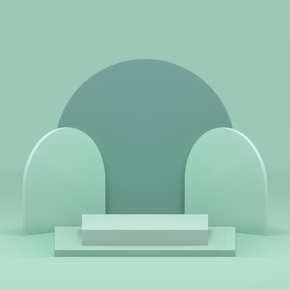 Green pastel 3d podium pedestal mock up for cosmetic product show presentation realistic vector