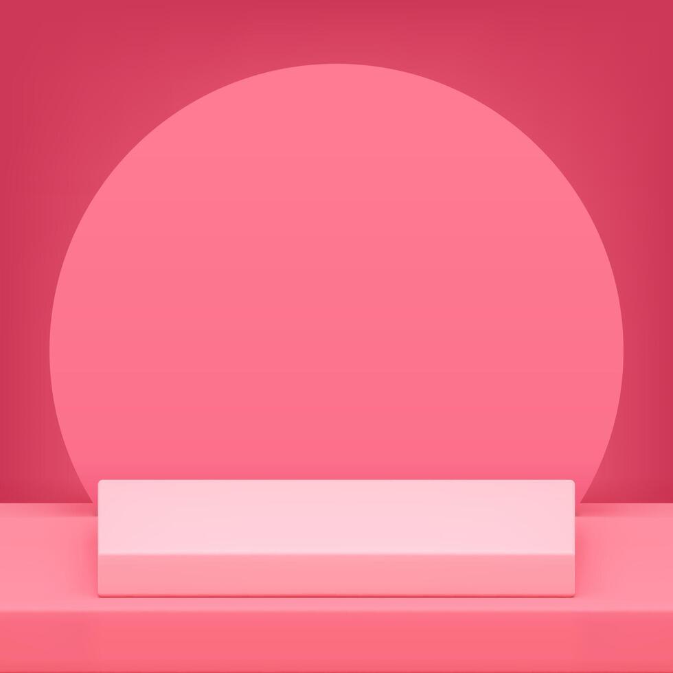 Pink 3d podium pedestal with semi circle wall background realistic illustration vector