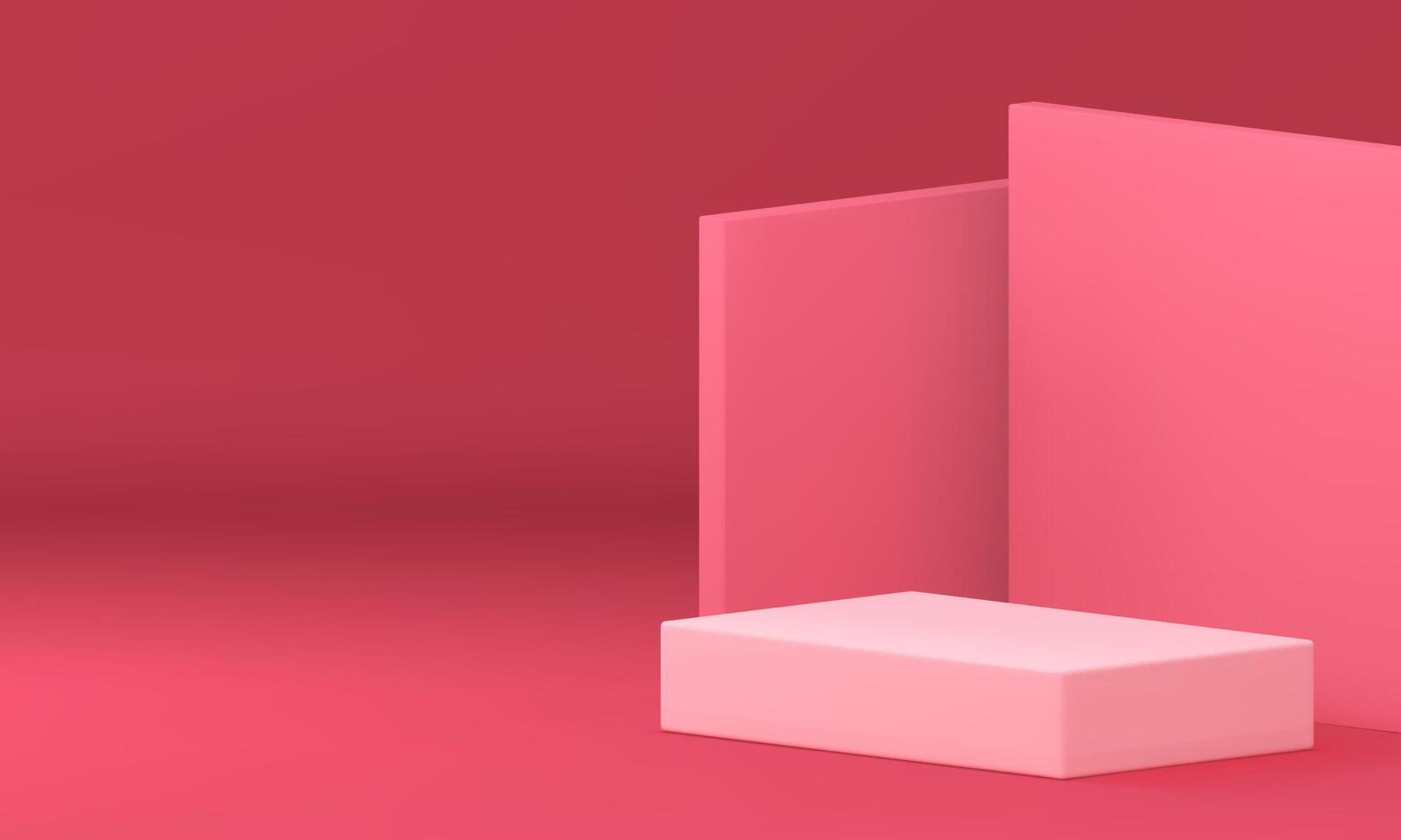 Pink 3d podium pedestal rectangle platform mock up cosmetic product show realistic vector