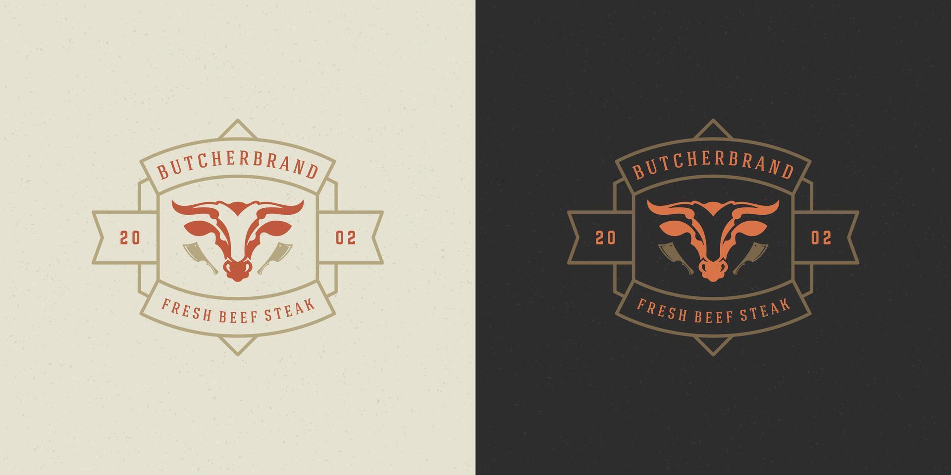 Butcher shop logo illustration bull head silhouette good for farm or restaurant badge vector