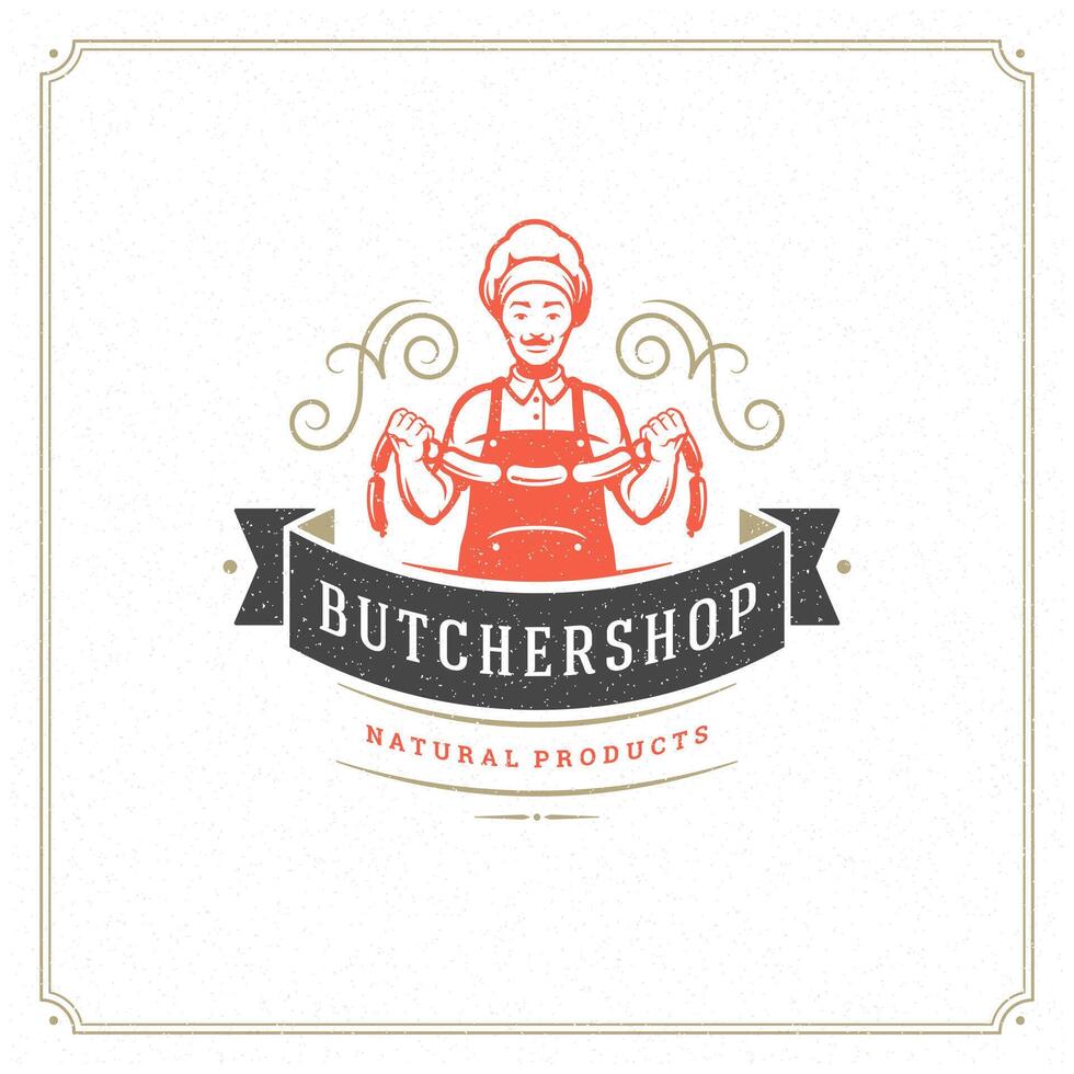 Butcher shop logo illustration vector