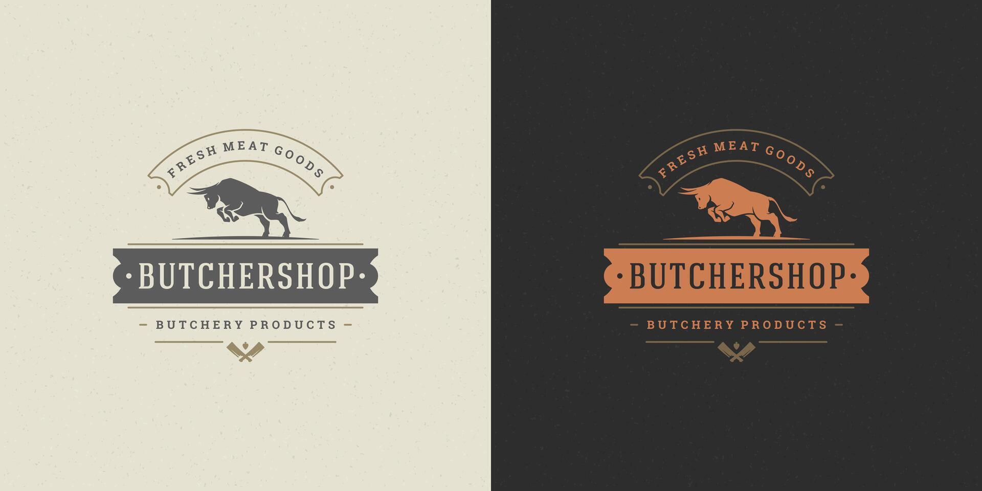 Steak house logo illustration jumping bull silhouette good for farm or restaurant badge vector