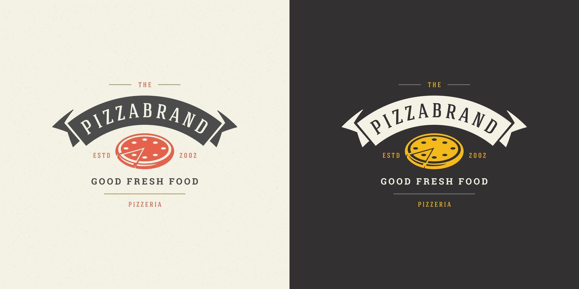 pizzería logo ilustración Pizza silueta bueno para restaurante menú y café Insignia vector