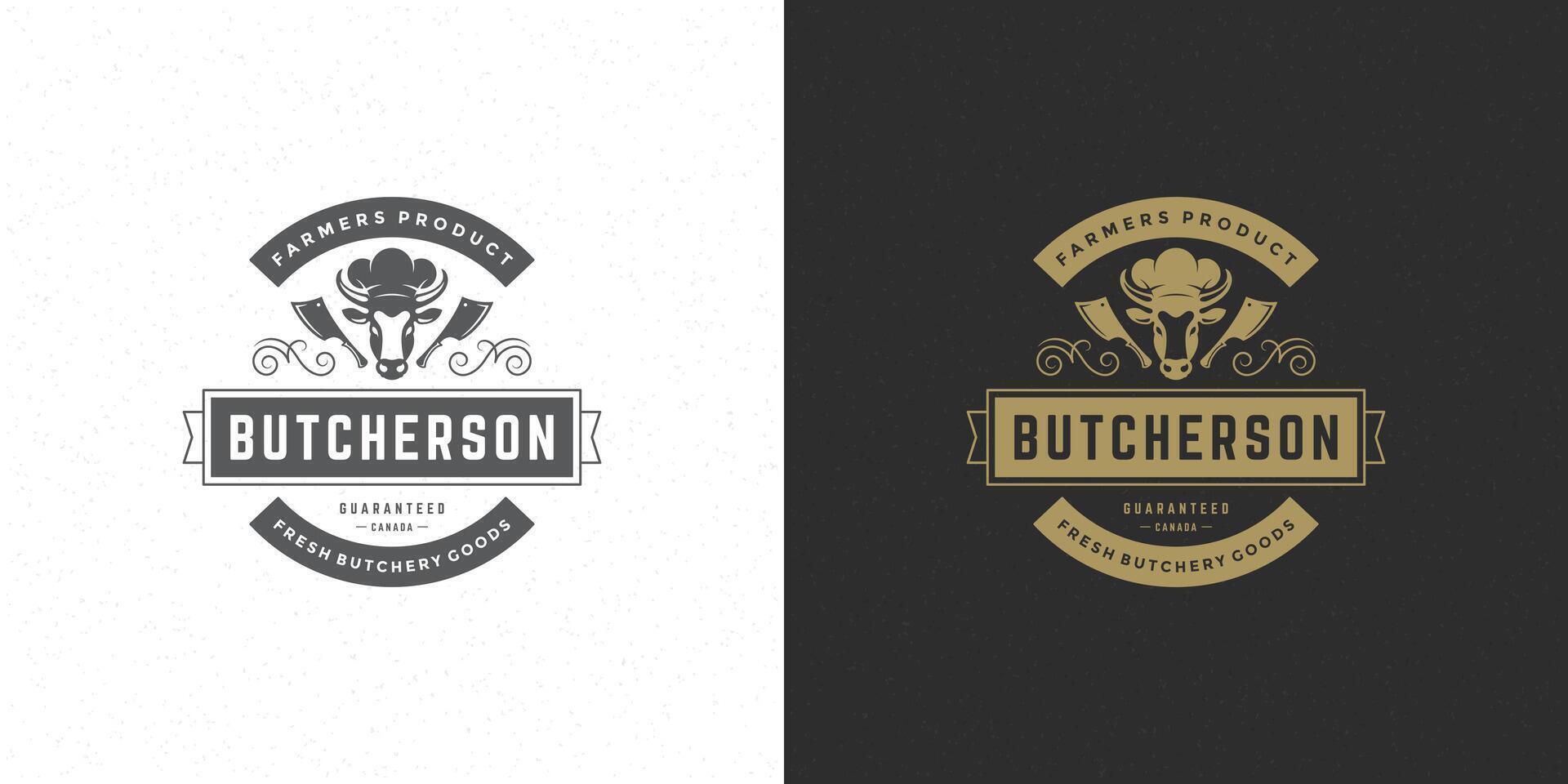 Butcher shop logo illustration cow head silhouette good for farm or restaurant badge vector