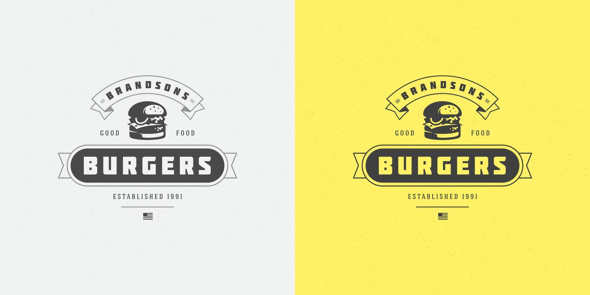 hamburguesa logo ilustración hamburguesa silueta bueno para restaurante menú y café Insignia vector