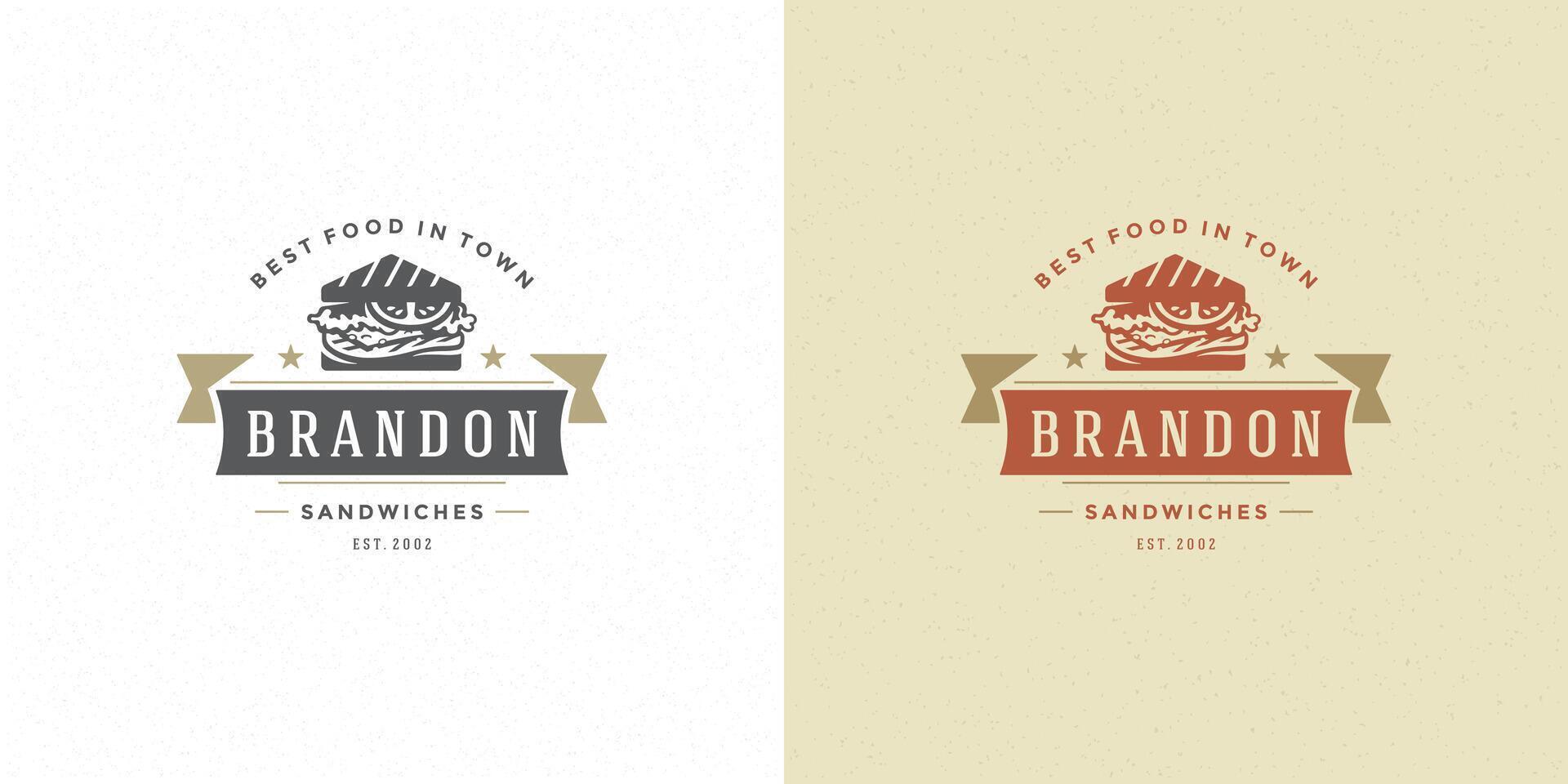 Fast food logo illustration sandwich silhouette good for restaurant menu and cafe badge vector