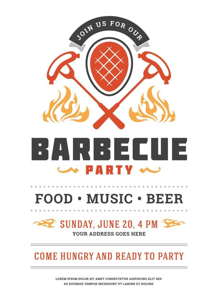 Barbecue party flyer or poster design template vector