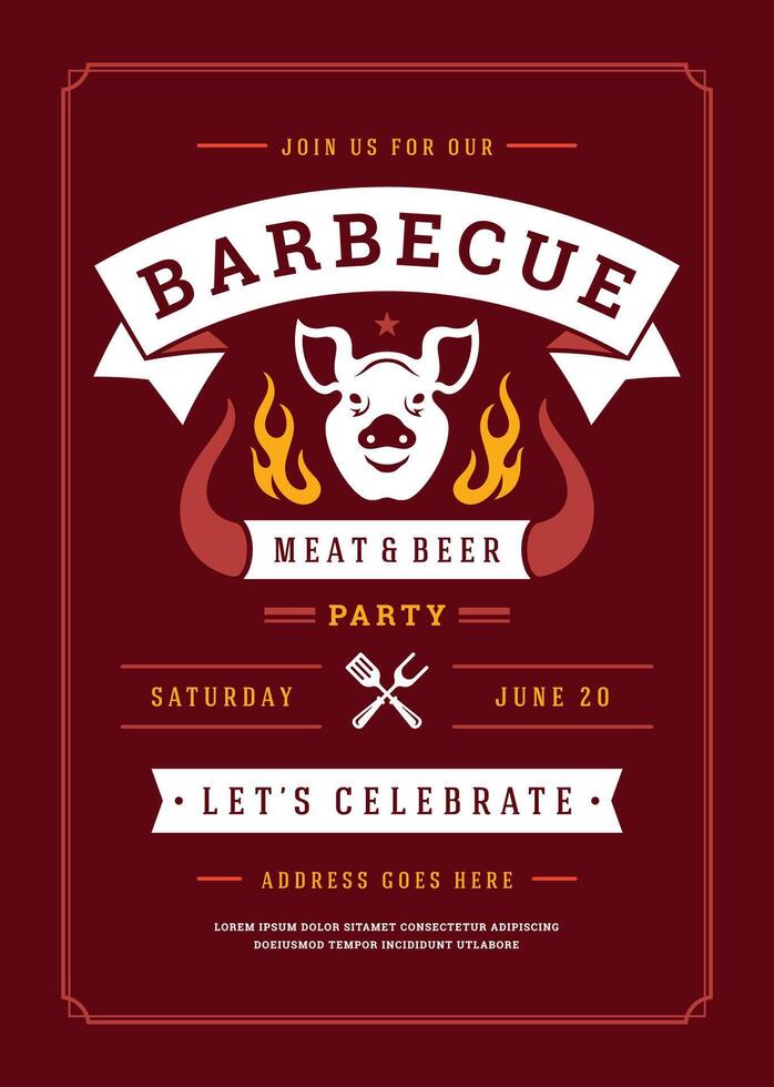 Barbecue party flyer or poster design template vector